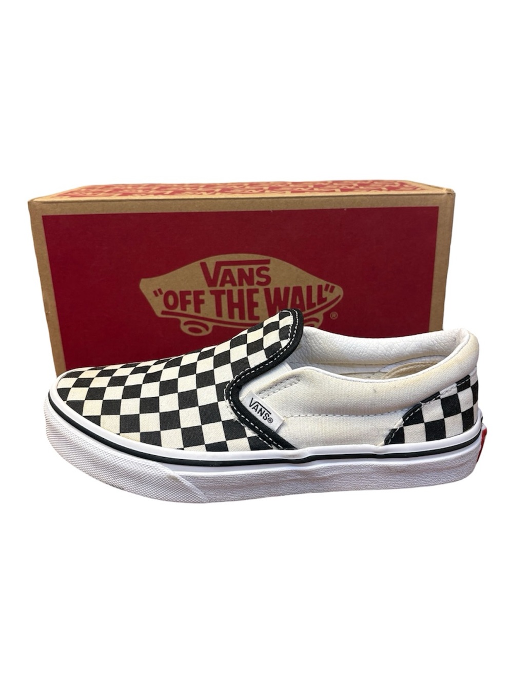 Vans Checkerboard Slip-On Shoe - Black, True White - 3Y Kids / 5 Women’s